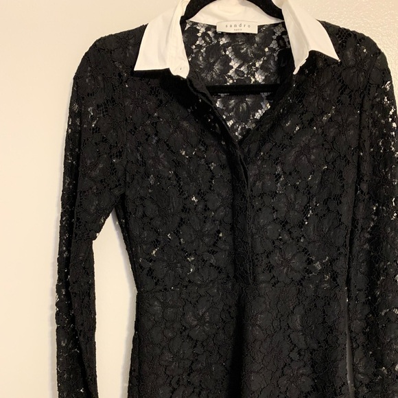 Sandro Lace Collared Long Sleeve Dress - Picture 3 of 7